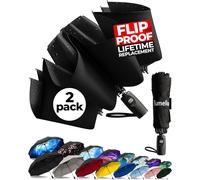TUMELLA Flip-proof Inverted Travel Umbrella, Small Strong but Light Portable and Automatic Reverse Folding Rain Umbrella, Durable Premium Grip, Fits Car & Backpack