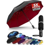 TUMELLA Strongest Windproof Travel Umbrella (Compact, 100MPH Wind-Tested), Light, Portable, One-Handed Use, Automatic Folding Rain Umbrella, Durable, Premium Grip, Fits Car & Backpack