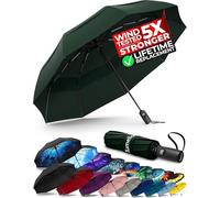 TUMELLA Strongest Windproof Travel Umbrella (Compact, Superior & Beautiful), Small Strong but Light Portable and Automatic Folding Rain Umbrella, Durable Premium Grip, Fits Car & Backpack Green
