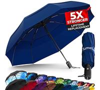 TUMELLA Strongest Windproof Travel Umbrella (Compact, Superior & Beautiful), Small Strong but Light Portable and Automatic Folding Rain Umbrella, Durable Premium Grip, Fits Car & Backpack Navy Blue