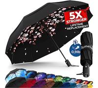 TUMELLA Strongest Windproof Travel Umbrella (Compact, Superior & Beautiful), Small Strong but Light Portable and Automatic Folding Rain Umbrella, Durable Premium Grip, Fits Car & Backpack Blossom