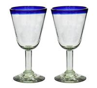 Tumia Handmade Campana Wine Glasses - Blue Rim - Set of 2