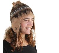 Tumia LAC Alpaca Knitted Adult Beige Chullo Hat with Earflaps, Available in a Range of natual Wool Colours - Fair Trade and Hand-Knitted in Bolivia. One Size