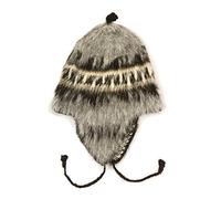 Tumia LAC Alpaca Knitted Adult Grey Chullo Hat with Earflaps, Available in a Range of natual Wool Colours - Fair Trade and Hand-Knitted in Bolivia. One Size