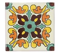 Tumia LAC Handmade Mexican Talavera Tile - Authentic Style Mateo Ceramic Tiles for Crafts, Backsplashes and Home Improvement - 10 Pack