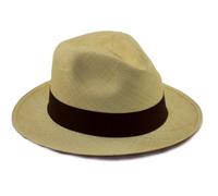 Tumia LAC - Panama Hat - Rollable/Foldable - Natural Colour with Brown Trim - EU: 57cm UK: 7 US: 7 1/8