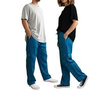 Tumia LAC Unisex Fair Trade Cotton Trousers - Lightweight Boho Summer Trousers with Elasticated Drawstring Waist & Hems- Blue Handmade Pants in Ecuador (XXL)