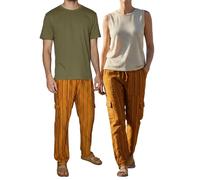 Tumia LAC Unisex Fair Trade Cotton Trousers - Lightweight Boho Summer Trousers with Elasticated Drawstring Waist & Hems- Orange Handmade Pants in Ecuador (M)