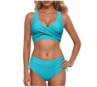 Tummy Control Bikini,2023 Woman Split Wrap Lace Up Hollow Out Bikini Solid Color Sexy High Waist Quick Selling Bikini