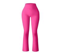 Tummy Control High Waisted Ribbed Flared Leggings for Women Seamless Bootcut Yoga Pants Stretchy Casual Bootleg Trousers Workout Sports Bell Bottoms Gym Compression Pants Hot Pink M