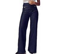 Tummy Control Sailor Wide Leg Trouser, Oprah's Favorite Jeans, High Waisted Casual Straight Leg Buttoned Denim Pants (Dark Blue,M)