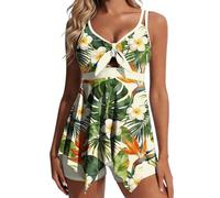 Tummy Control Swimwear Plus Size Tankini Sets for Women UK 2 Piece Tummy Control Flowy Floral Bathing Suit Swimsuit Fashion Flowy Beach Bathing Suit Swimming Costume with Boyshorts Green XXL