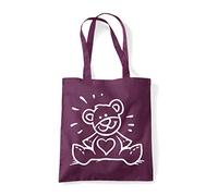 Tummy heart teddy bear icon tote shopping bag - Plum
