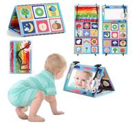 Tummy Time Mirror Toys for Babies Infant Soft Books Baby Sensory Toys Baby Mirror Newborn Essentials Brain Toy Safe Foldable with High Contrast Patterns Play and Pat Activity Mat for Newborn Infants