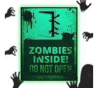 Tumotsit 2 Beware of Zombies Signs - Zombies Inside! Luminous Stickers Do Not Open | Halloween Decorations Haunted House and Horror for Home Decor Door Signs