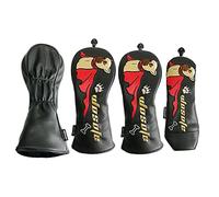 Tumotsit Golf Head,4 Funny Golf Club Covers - Cuddly French Fighting Dog Pattern Golf PU Leather Driver Covers Protection for Fairway Woods Headcovers