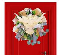 Tumotsit Highland Cow Spring Highland Cattle Wreaths Farmhouse Spring Summer Garland for Festival Wall Window Patio Garden