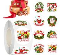 Tumotsit Merry Christmas Stickers, Pack of 500 Roll Labels Stickers for Christmas Gift Seals, Self-Adhesive Christmas Stickers, Waterproof Holiday Stickers on a Roll