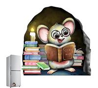 Tumotsit Mouse Hole Wall Sticker, Cute Mouse Wall Sticker, Glow-in-the-Dark Nursery Wall Stickers, Reading Book, Animal Wall Stickers, Cartoon for Nursery