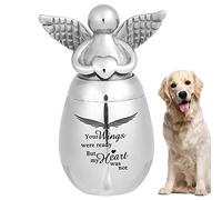 Tumotsit Pet Urns for Dog Ashes | Ash Pot Stainless Steel Silver Angel Head Memorial Ashes Urns for Ashes, Stainless Steel, Angel, Ash Glass, Your Wings Goods Ready But My Heart