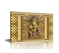 TUMOVO 1 Panel Golden Ganesha Canvas Prints Indian God Painting Pictures for Living Room Hindu Believers Modern Canvas Wall Art Framed House Decoration for Bedroom Office Ready to Hang - 24" Wx36 H