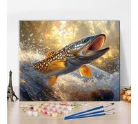 TUMOVO An Open-mouthed Bass Paint by Numbers for Adults Beginner Fishing Canvas DIY Adult Paint by Number Kits A Splash of Fish Painting Suitable for Home Wall Decoration 16x20 inch Frameless