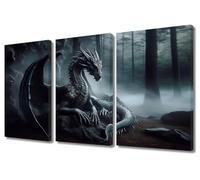 TUMOVO Canvas Art 3-Piece Set: Dragon in the Forest Paintings - Modern Wall Artwork for Living Room, Bedroom - 36x24 Inches