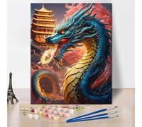TUMOVO Chinese Dragon Paint by Number Kits for Adults Beginners,Mythical Animal Adults Paint by Numbers Kits,DIY Colour Temple Paint by Numbers Kits on Canvas for Home Wall Decor 16x20inch Frameless