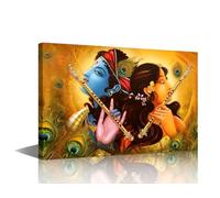 TUMOVO Hindu God Art Wall Decorations Living Room India Religious Culture Pictures Paintings on Canvas 1Pcs Canvas Wall Art HD Artwork Radha Krishna Art Prints Framed Stretched Ready to Hang18x12in
