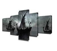 TUMOVO Pirate Ship Fantasy Seascape Multi Panel Canvas Wall Art (50”Wx24”H), Modern House Decor, Framed, Ready to Hang