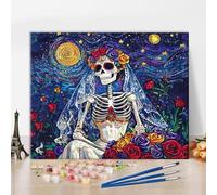 TUMOVO Skull Acrylic Easy Paint by Numbers Kits Paint by Numbers for Adults Beginner Day of the Dead Astral Skeleton Bride Craft Kits for Adults Suitable for Home Wall Decoration 16x20 inch Frameless