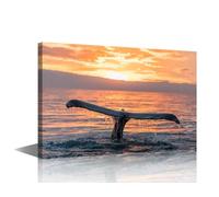 TUMOVO Wall Decor Whale Leaping Canvas Wall Art Abstract Geometry Modern Artwork for Office Natural Landscapes Picture Print on Canvas Wall Decor Framed Ready to Hang for Living Bedroom Home 24x16in