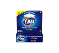TUMS Ultra Strength Antacid 1000mg Calcium Carbonate Assorted Berries, 12 Chewable Tablets