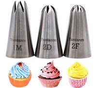 Tumtanm 1M 2D 2F Seamless Stainless Steel Large Icing Piping Nozzles, DIY Icing Nozzle Tool for Cupcakes
