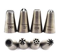 Tumtanm #2F #108E #234#D66 Large Piping Nozzles, 4 pcs Stainless Steel Seamless Icing Piping Tips Set for Cupcakes and Baking