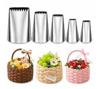 Tumtanm 5 Pcs Basketweave Piping Tips Set, Stainless Steel Icing Nozzles for Cake Decorating, Includes 3D, 1D, 895, 48, 47-Dishwasher Safe