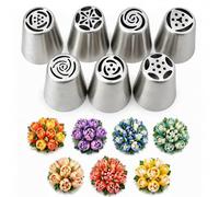 Tumtanm 7 Pcs Large Russian Piping Tips Set, Stainless Steel Flower Frosting Nozzles, One-Press Cake Decorating Tips for Buttercream, Cupcakes, Cakes- Dishwasher Safe