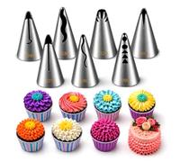 Tumtanm 7 Pcs Pleated Skirt Piping Nozzles Set, Stainless Steel Russian Piping Tips Set For Pastry Fondant, DIY Icing Nozzle Tool for cakes
