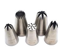 Tumtanm #9FT #1B #2D #1M #234M Seamless Stainless Steel Piping Icing Tips, 5 Pack Extra Large Piping Nozzles Cupcake Decorating Kit