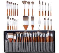 tumuarta Paint Brush Set for Oil, Acrylic, Watercolors, Gouache, 25 Pieces, Synthetic Bristles with Multiple Shapes, Add a Palette Knife, Art suppies painting brushes