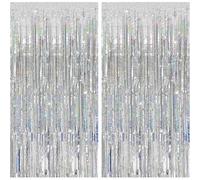 TUMYBCC Glitter Curtain Backdrop, 2 pcs 3 ft X 8.3 ft Tinsel Foil Curtains, Hanging Door Streamers for Birthday Party Wedding Holiday Graduation Bridal Shower Backdrop Decoration 1 (Laser Silver)