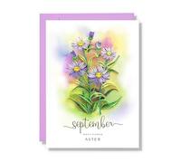 TUMYBee Flower Birthday Card, Aster Quilling Card, 5inx7in Card for Women Born in September, Birth Month Flower Card, 12 Month Birthday Decoration for Mother, Grandmother, for Him and Her (September)