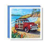 TUMYBee Red Bus On The Beach, Under The Sea Card, New Adventure, Road Trip, Travel Car Quilling Card for Birthday, Graduation, Congratulations, Retirement, Holiday, Work Anniversary, Fathers Day