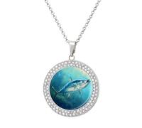 Tuna Fish in The Ocean Funny Necklace With Printed Pendant Novelty Diamond Jewelry for Women Men Silver/Gold