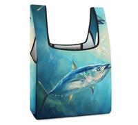 Tuna Fish in The Ocean Funny Reusable Grocery Bag Printed Fold-able Shopping Bags Washable Tote Lightweight Storage Pouch with Handle