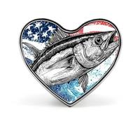 Tuna Fish U.S.A. Flag Wave Heart Shaped Enamel Brooch Pin Button Badges Decoration Hat Clothing Bag Accessories Gift Crafts