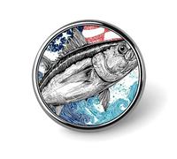 Tuna Fish U.S.A. Flag Wave Round Enamel Brooch Pin Button Badges Decoration Hat Clothing Bag Accessories Gift Crafts