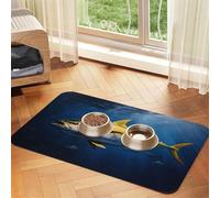 Tuna in The sea Pet Food Mat 17.2x11.81in Absorbent Non-Slip PU Leather Feeding Mat for Dogs Cats Rubber Bottom Fast Drying Rollable Pet Bowl Placemat