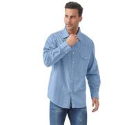 Tuna Men's Denim Cowboy Pearl Snap Casual Western Button Down Up Long Sleeve Work Shirts, 1# Sky Blue, XL