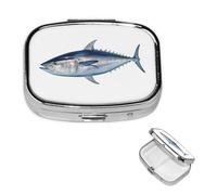 Tuna Thunnus Pill Box 2 Compartment Square Portable Pill Case for Pocket or Purse Pill Holder Weekly Pill Organizer Decorative Metal Medicine Vitamin Organizer Travel Gift